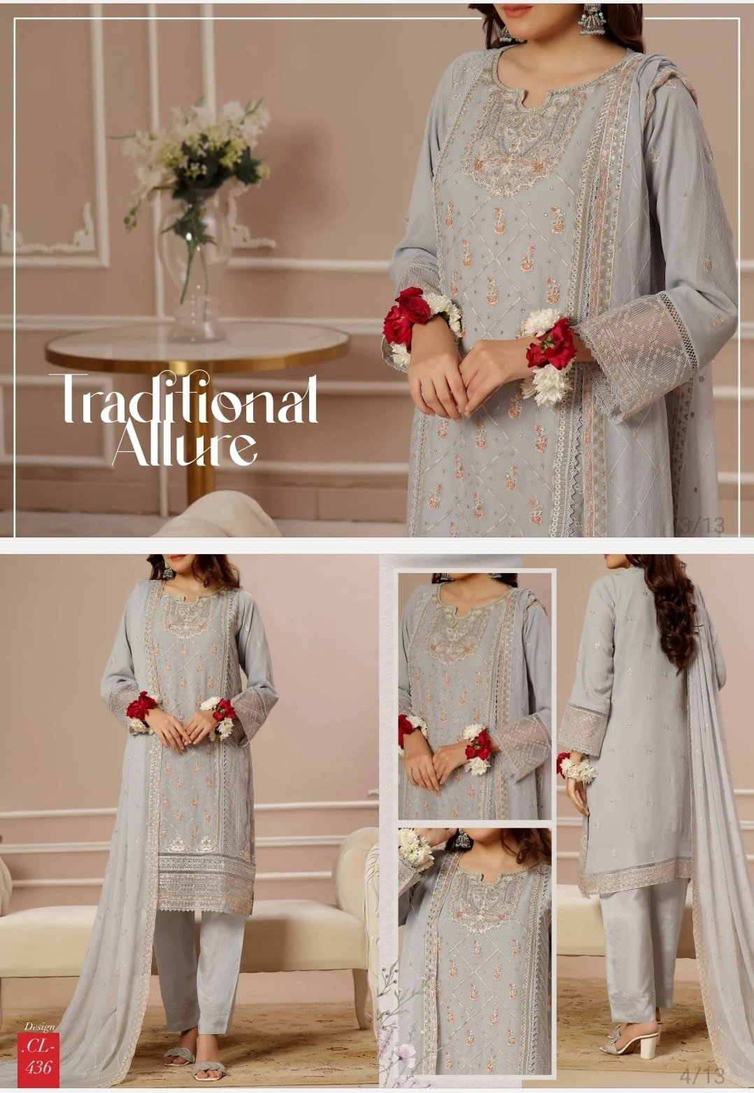 আনরেডি PAK FABRICS এম্বোডারি পার্টি ড্রেস/CHIFFON